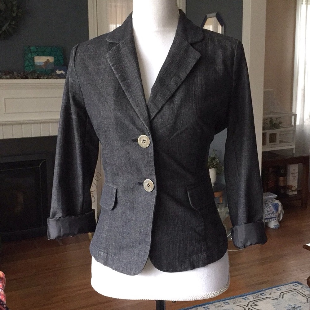 Dark Wash Faux Denim Blazer